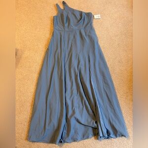 Celebrate DB Studio Elegant One-Shoulder Slate Blue Formal Dress